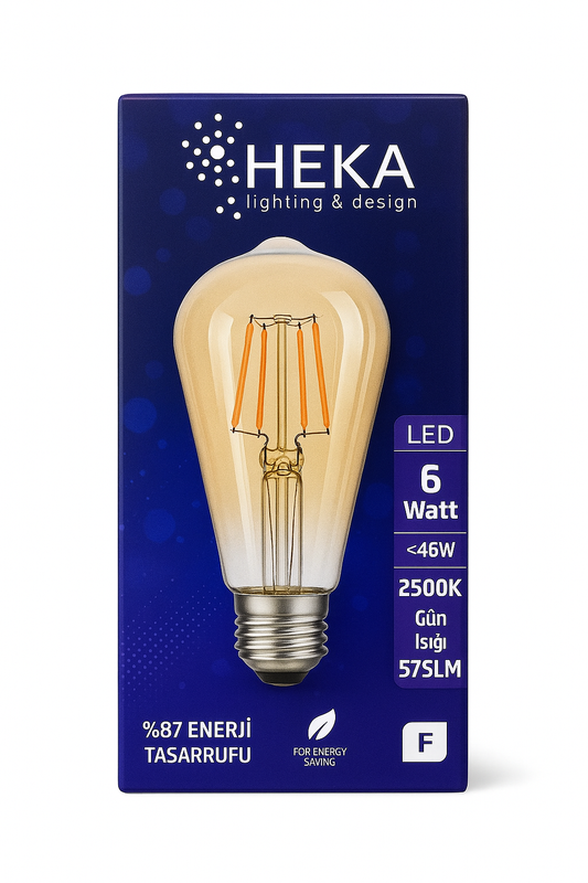 Heka LED Filament Ampul – 6W, Gün Işığı (2500K), 575 Lümen